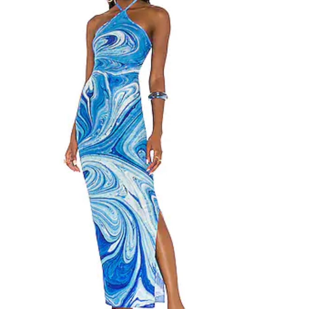 Farai London One Shoulder Blue Marble Dress